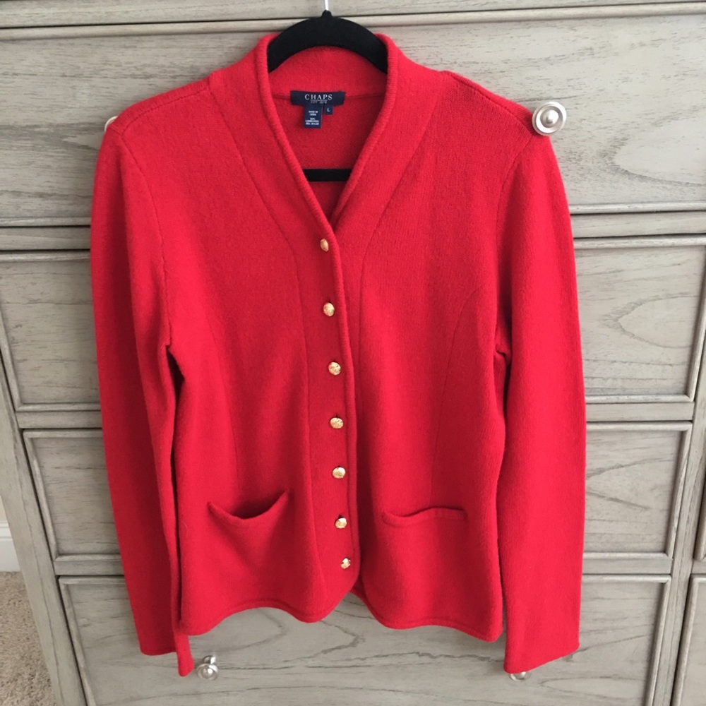 Chaps red lambswool gold button up vintage sweater